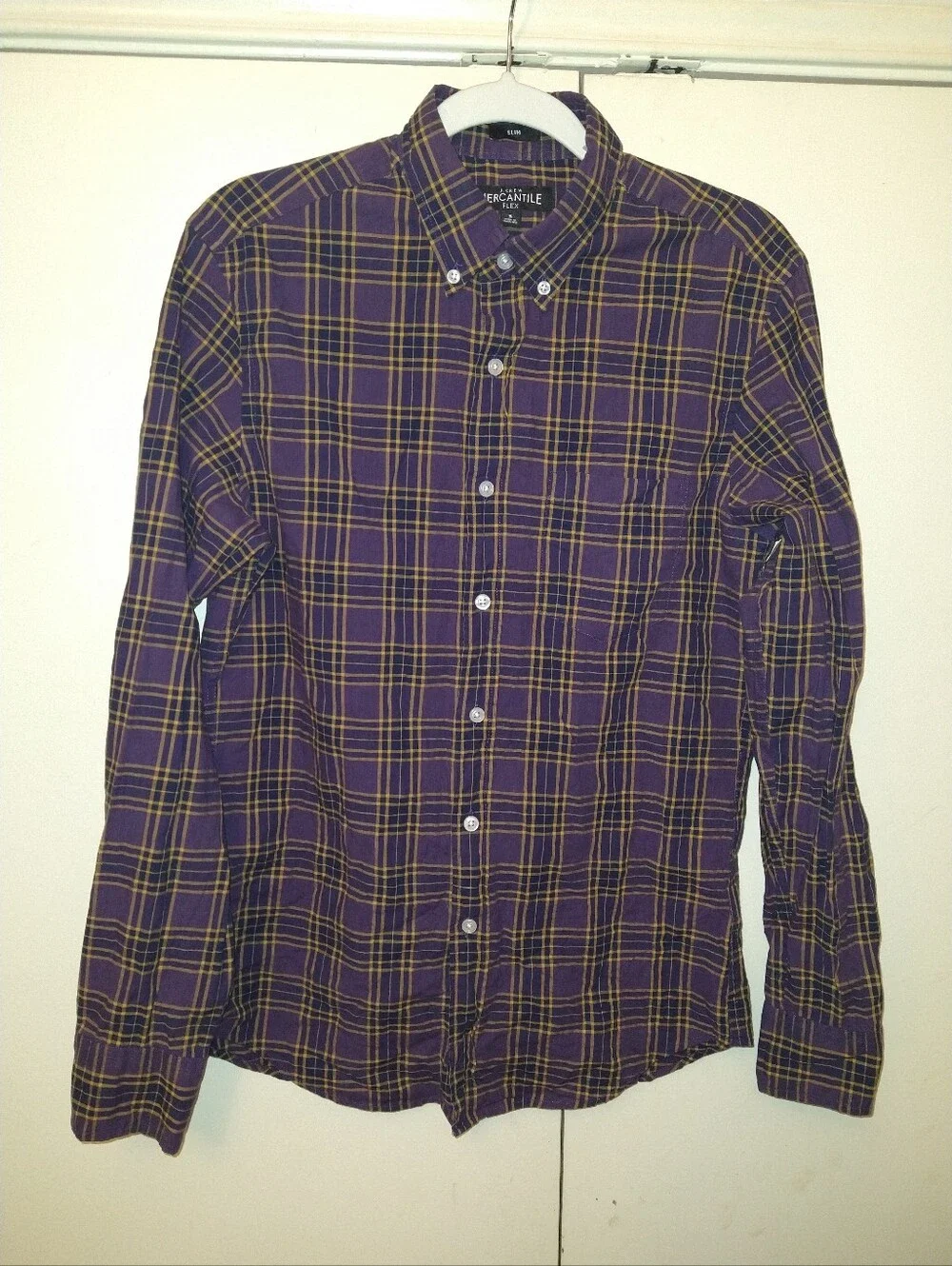 J Crew Mercantile Flex Slim Plaid Long Sleeve Button Down Shirt Men's sz Small.